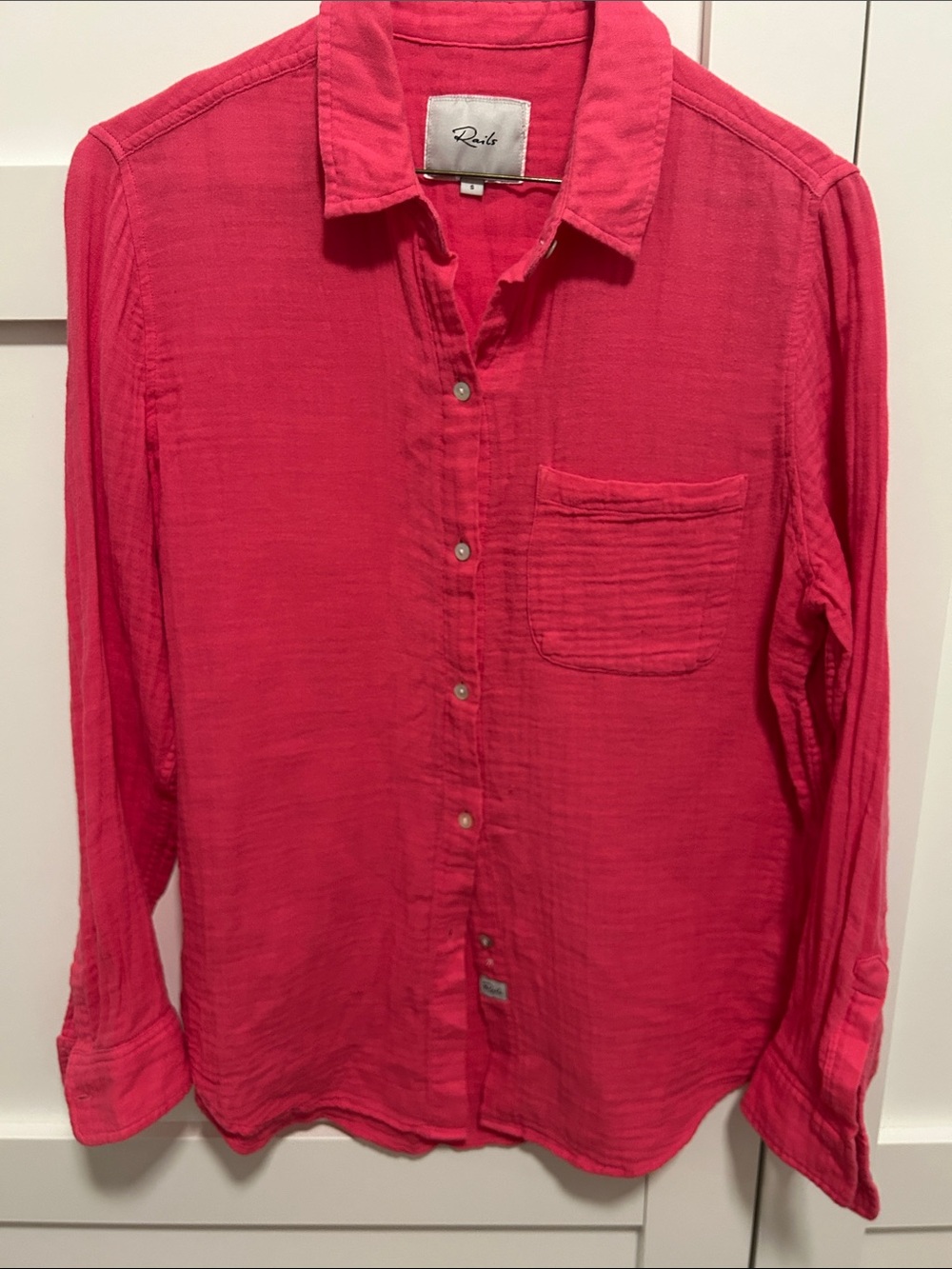 Rails Women’s button down, 100% cotton gauze, Ellis shirt, hibiscus pink, small